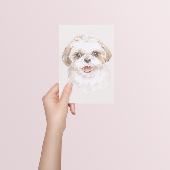 Watercolor Shih Tzu Dog Wall Art Illustration Print Poster Card Unframed - Picture 4 of 7